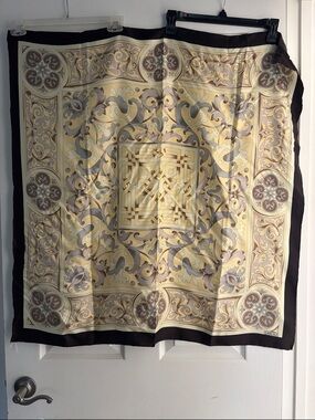 Vintage Carlisle 100% Silk Floral Scarf in Cream and Brown 34” Square